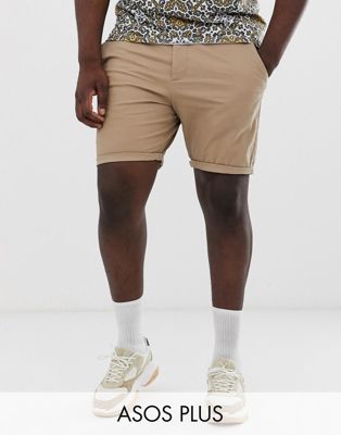 фото Светло-бежевые шорты чиносы скинни asos design plus-светло-бежевый