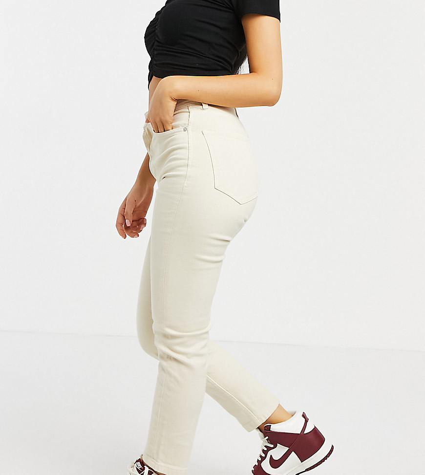 фото Светло-бежевые узкие эластичные джинсы в винтажном стиле из органического хлопка stradivarius petite-белый