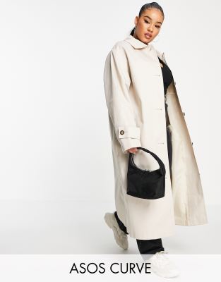 Пальто Светло-бежевый длинный тренч ASOS DESIGN Curve-Белый