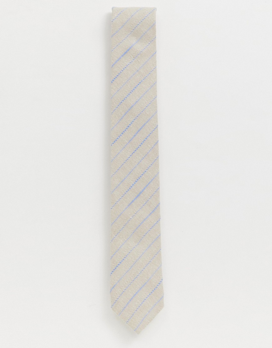 фото Светло-бежевый льняной галстук в полоску twisted tailor