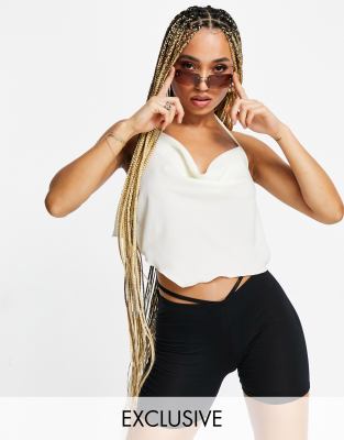 Кроп-топы  Asos Светло-бежевый топ в виде бандо на бретельках с завязкой на спине ASYOU-Белый