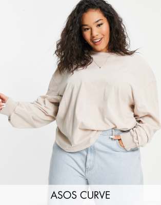 фото Светло-бежевый выбеленный oversized-лонгслив с манжетами asos design curve asos curve