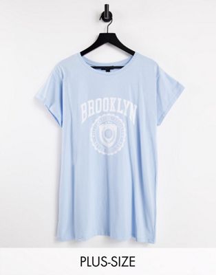 фото Светло-голубая футболка бойфренда с надписью "brooklyn" new look curve-голубой new look plus