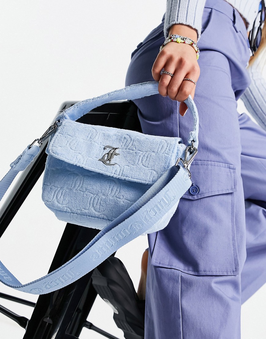 фото Светло-голубая махровая сумка через плечо с жаккардовым узором juicy couture-голубой