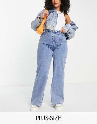   Asos Светло-голубые джинсы с широкими штанинами и завышенной талией Pieces Curve-Голубой