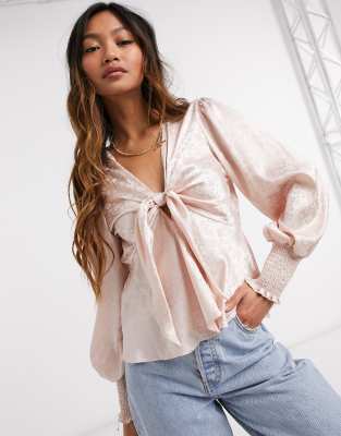 Рубашки и блузки  Asos Светло-коричневая блузка с завязками спереди River Island-Коричневый цвет