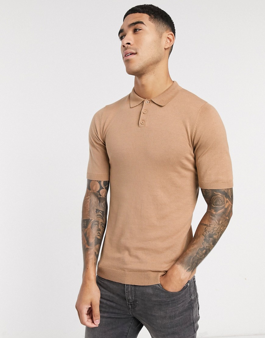 Светло-коричневая обтягивающая футболка с воротником поло ASOS DESIGN-Коричневый цвет