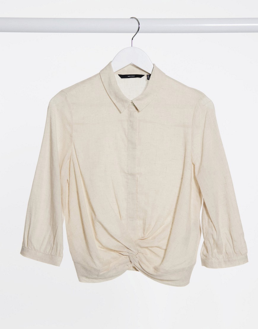 Светло-коричневая рубашка с завязками спереди Vero Moda-Коричневый