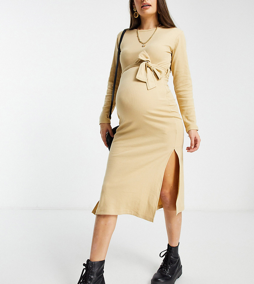 фото Светло-коричневое платье мидакси с поясом missguided maternity-коричневый