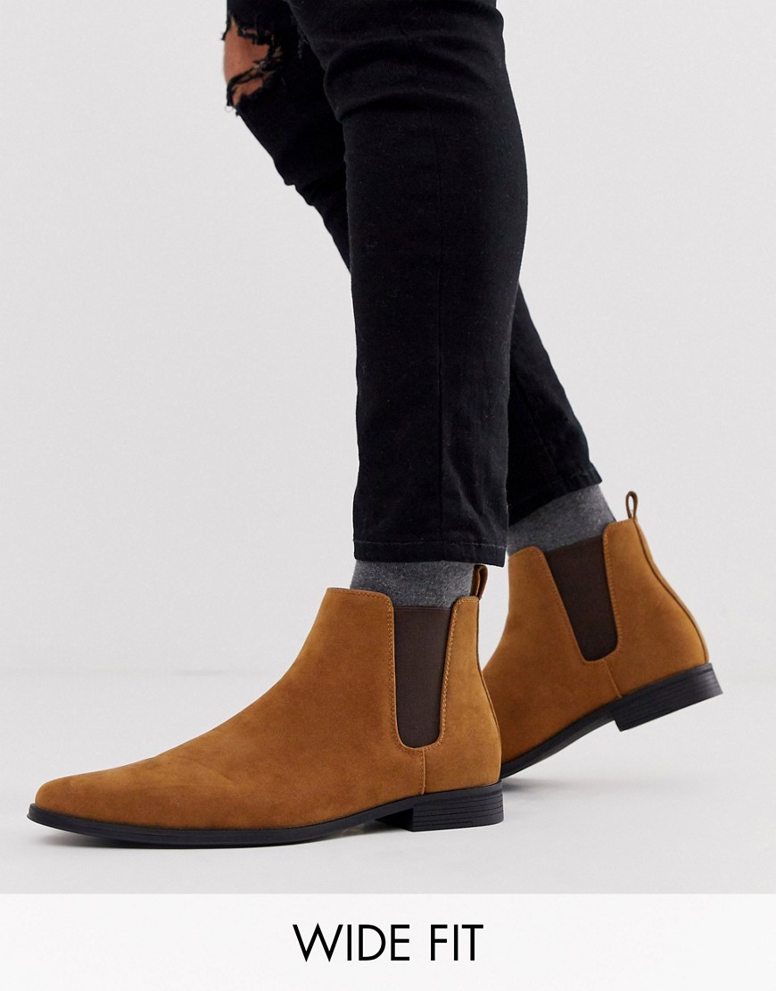 фото Светло-коричневые ботинки челси для широкой стопы из искусственной замши asos design-светло-коричневый
