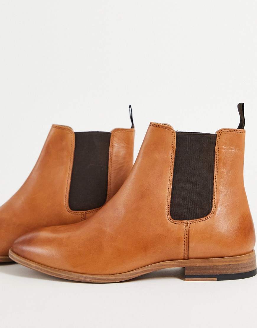 фото Светло-коричневые ботинки челси из натуральной кожи topman fenn-коричневый цвет