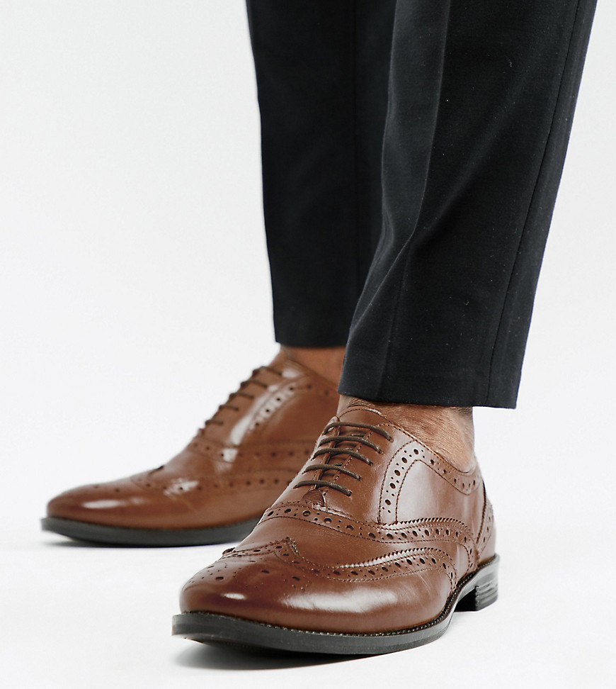 фото Светло-коричневые кожаные броги для широкой стопы asos design-коричневый цвет