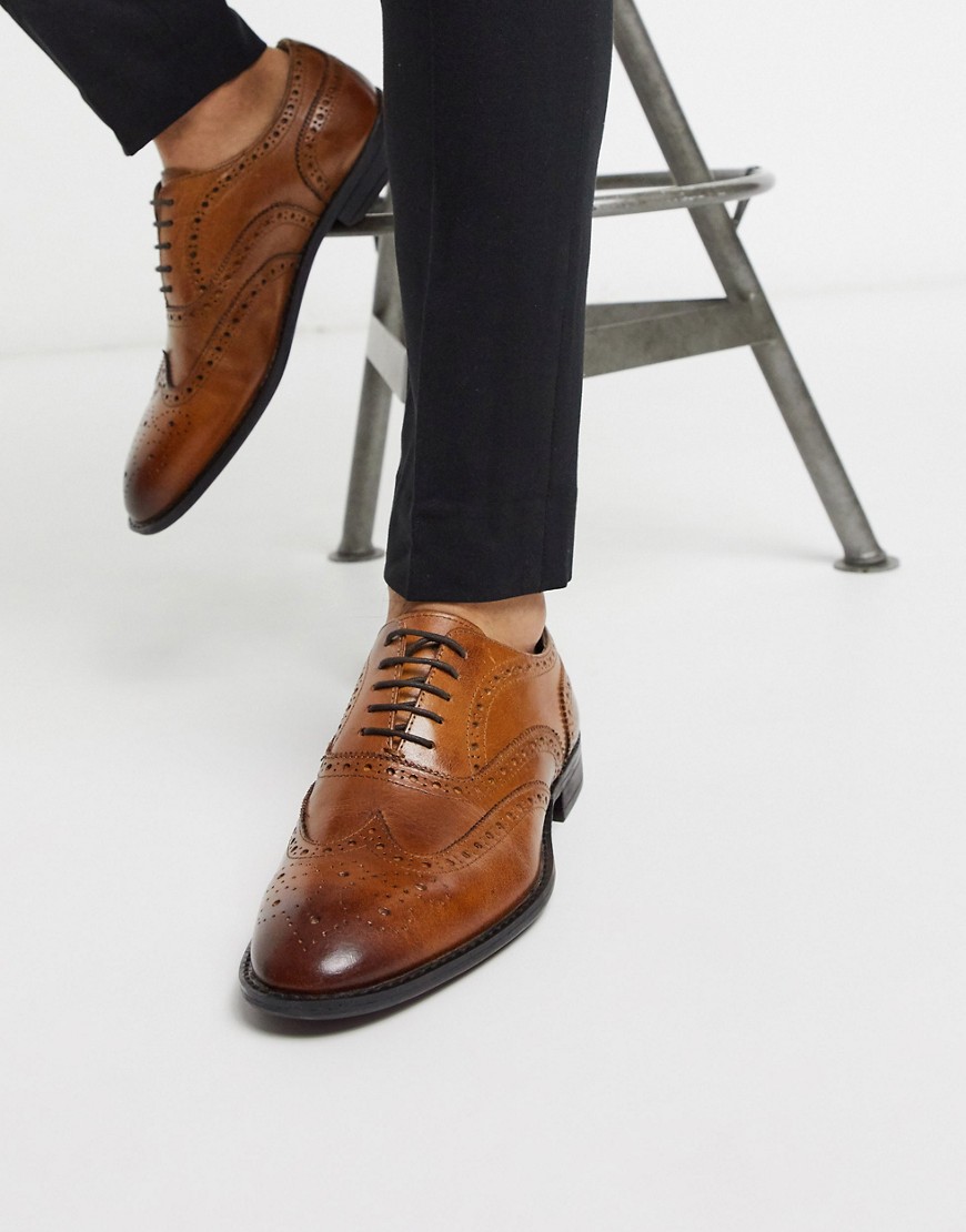 фото Светло-коричневые оксфордские туфли-броги из кожи asos design-светло-коричневый
