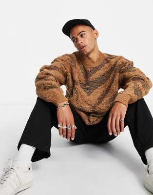 Светло-коричневый фактурный джемпер с зебровым узором Topman-Коричневый цвет