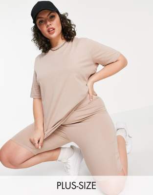 фото Светло-коричневый комплект из укороченных леггинсов и oversized-футболки threadbare curve-коричневый цвет