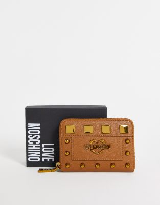 Кошельки Светло-коричневый кошелек на молнии с заклепками Love Moschino-Коричневый цвет