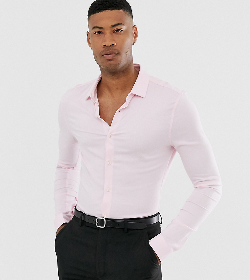 фото Светло-розовая обтягивающая рубашка из вискозы asos design tall-розовый