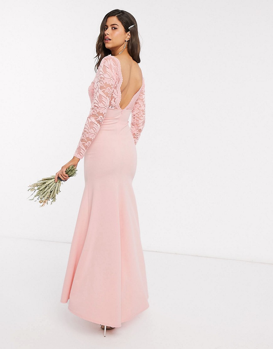 Светло-розовое платье макси с кружевной отделкой TFNC-Розовый цвет