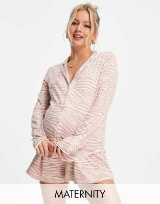 фото Светло-розовый пижамный комплект с зебровым принтом missguided maternity-розовый цвет