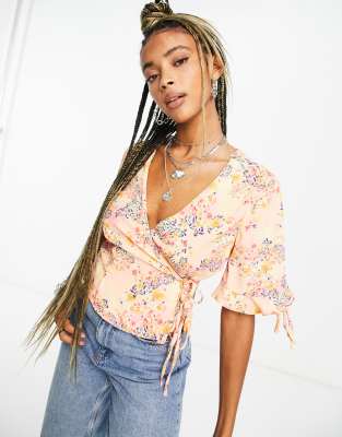 Светло-розовый топ-кимоно с запахом из переработанных материалов Topshop-Розовый цвет