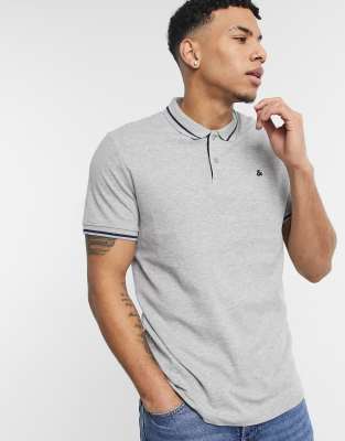 Мужские Футболки и Рубашки Поло Светло-серая трикотажная футболка поло Jack & Jones Essentials-Серый