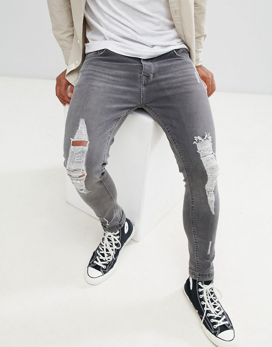 фото Светло-серые выбеленные джинсы скинни brave soul-серый