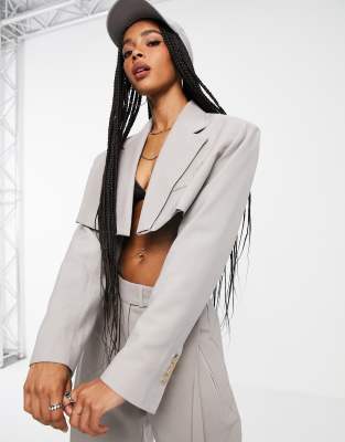   Asos Светло-серый укороченный блейзер Topshop