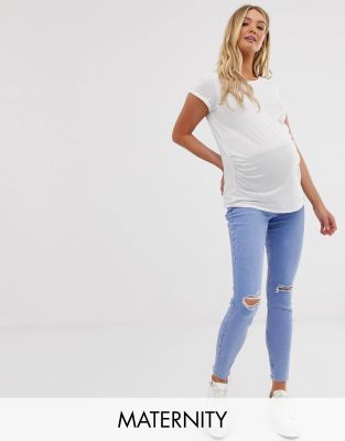 фото Светло-синие джинсы скинни с посадкой над животом и рваной отделкой new look maternity-синий