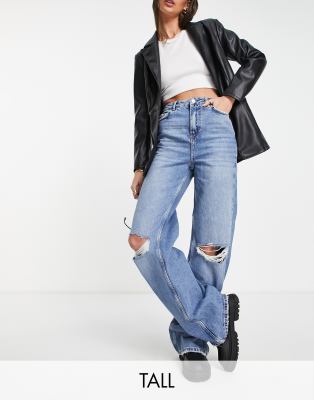 Джинсы и деним Светло-синие широкие джинсы со рваной отделкой New Look Tall-Голубой