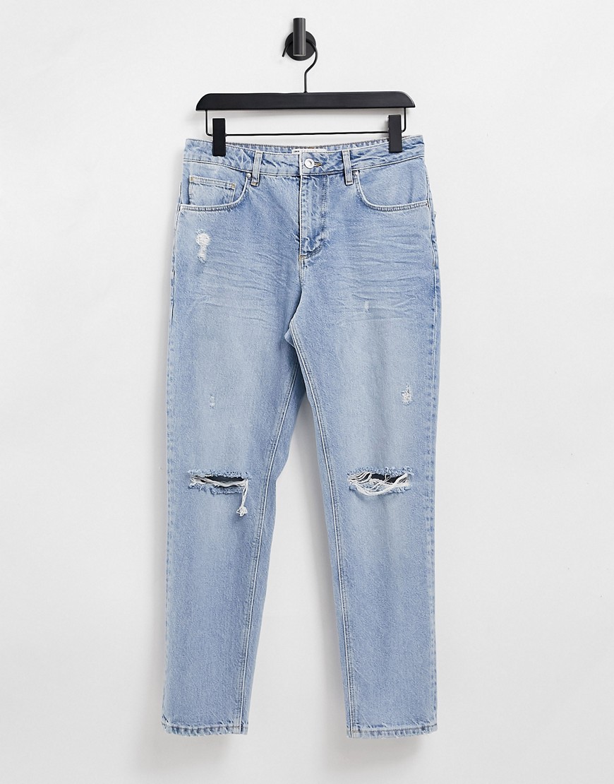 Светлые классические джинсы со рваными коленями ASOS DESIGN-Голубой