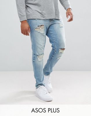 фото Светлые рваные джинсы скинни asos design plus-синий