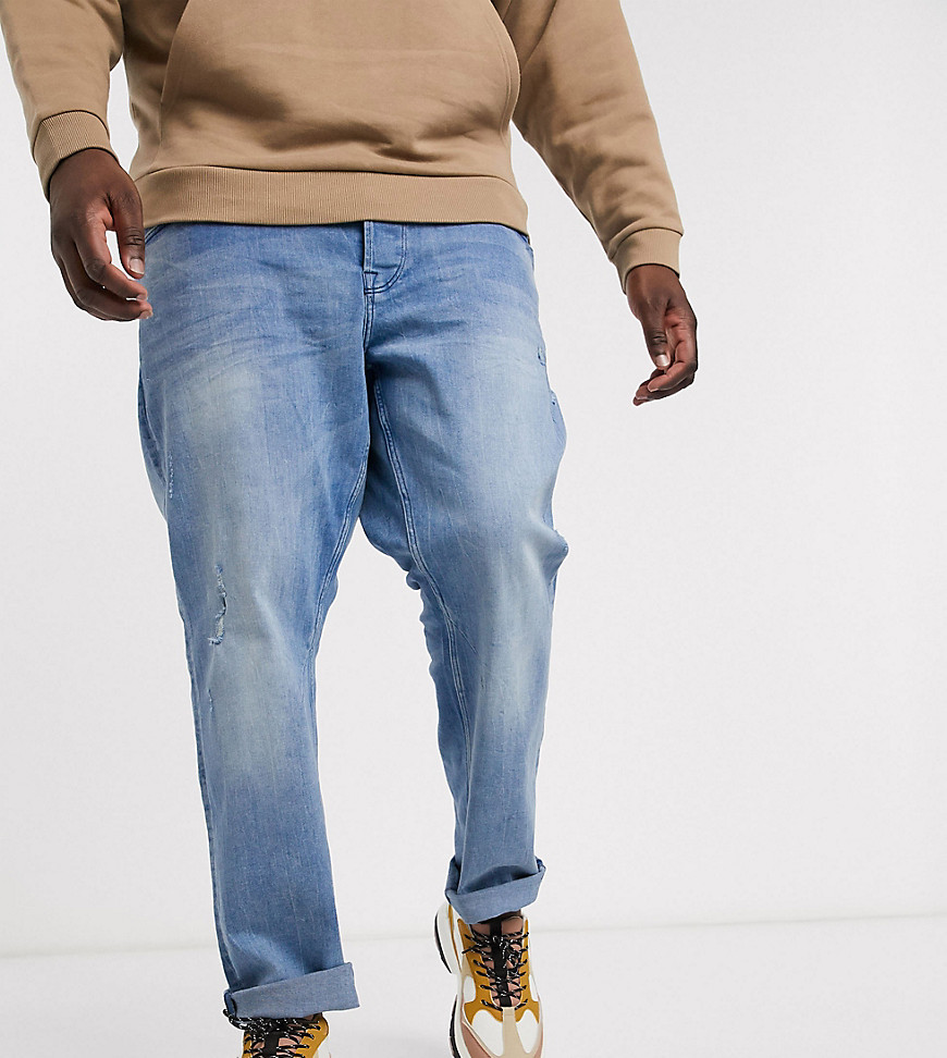 фото Светлые узкие джинсы с рваной отделкой only & sons-синий