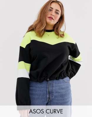 фото Свитшот колор блок с затягивающимся шнурком по низу asos design curve-черный asos curve