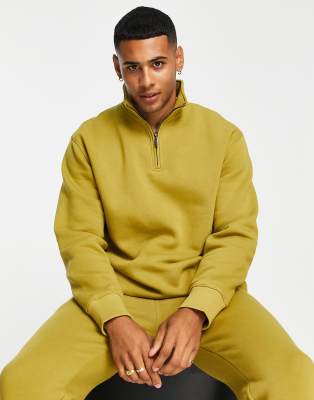 Cвитшоты Свитшот оливкового цвета с короткой молнией (часть комплекта) Topman-Зеленый цвет