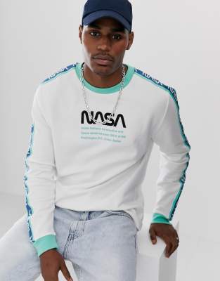 фото Свитшот с отделкой лентой и принтом "nasa" asos design-белый