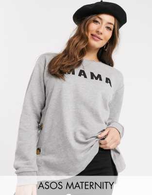 Для кормящих матерей Свитшот с пуговицами сбоку и надписью Mama ASOS DESIGN Maternity nursing-Серый