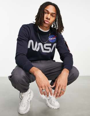 фото Свитшот синего цвета со светоотражающим принтом "nasa" alpha industries-голубой