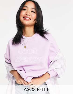 Cвитшоты Свитшот сиреневого цвета с принтом Good Energy ASOS DESIGN Petite-Фиолетовый цвет