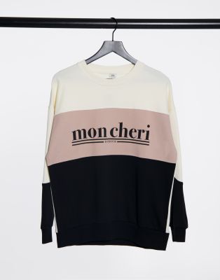 фото Свитшот в стиле колор блок с принтом "mon cheri"-многоцветный river island