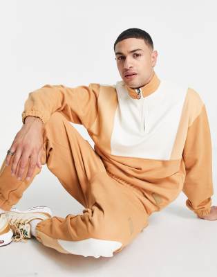 Cвитшоты Свитшот в стиле oversized с короткой молнией и контрастными вставками от комплекта ASOS DESIGN-Коричневый цвет