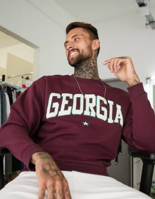 фото Свитшот в стиле oversized с принтом "georgia city" на груди asos design-красный