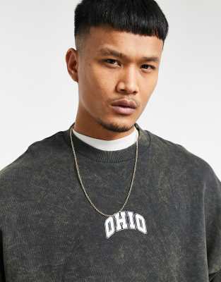 фото Выбеленный oversized-свитшот с принтом "ohio" в университетском стиле на груди asos design-черный цвет