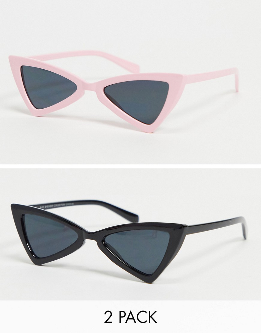 SVNX 2-pack angled cat eye sunglasses in beige and black-Multi