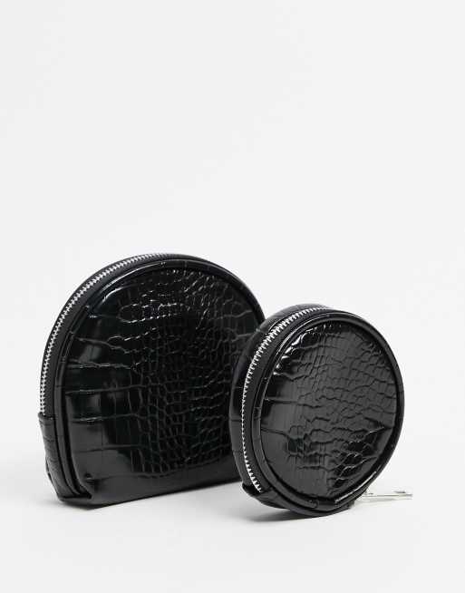 Download SVNX 2 pack cosmetic bags in black croc | ASOS