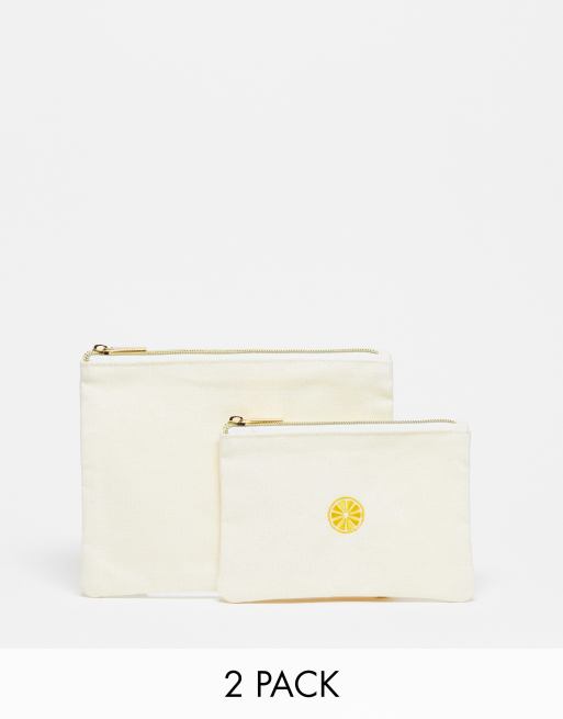 SVNX 2 pack embroidered makeup bags in natural