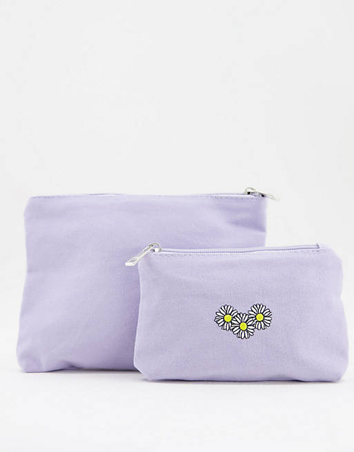 SVNX 2 pack make up bags in washed lilac
