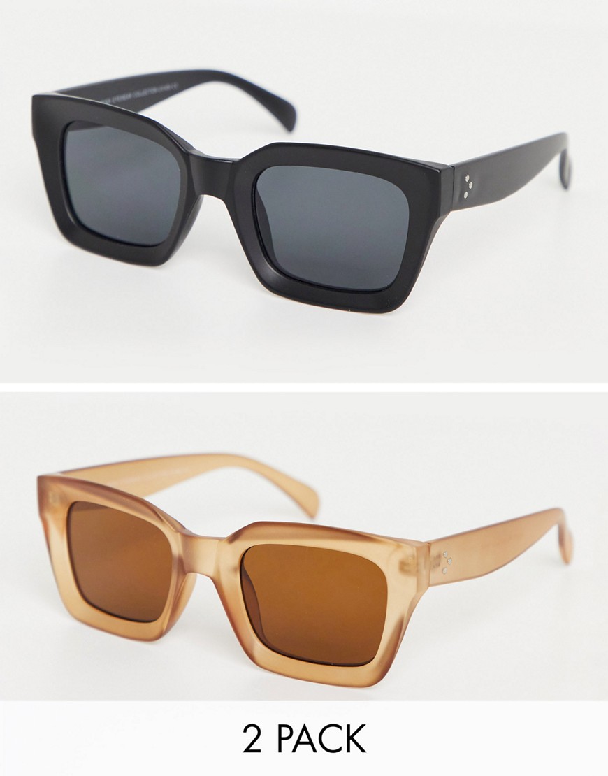 SVNX 2 pack oversized square sunglasses in matte black and matte honey-Multi