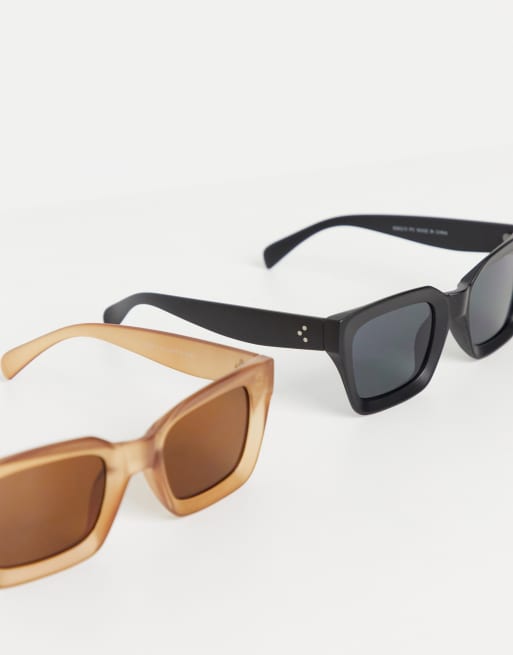 SVNX 2 pack oversized square sunglasses in matte black and matte honey, 3 of 4