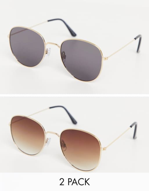 SVNX 2 pack round sunglasses in brown ombre with black lens