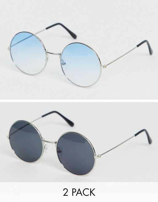 SVNX 2 pack round sunglasses in ombre and black